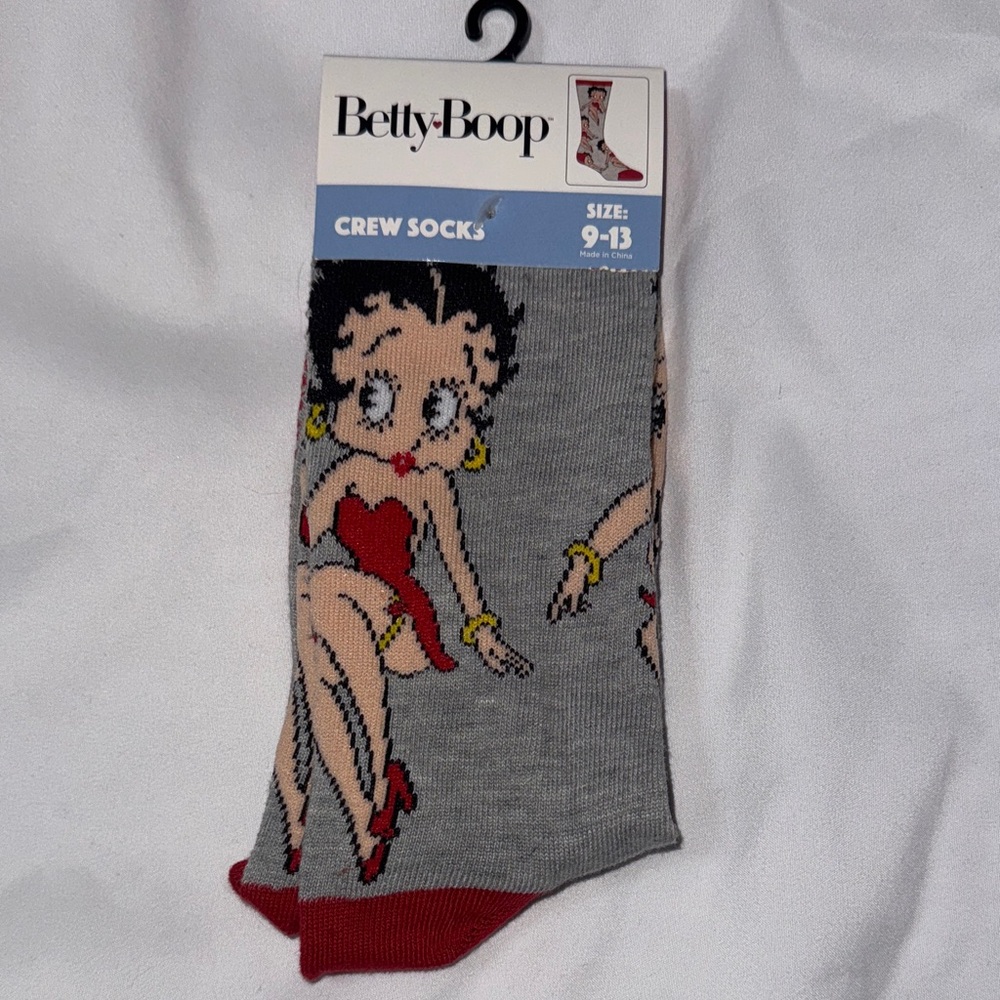 Betty Boop Gray and Red Casual Crew Socks